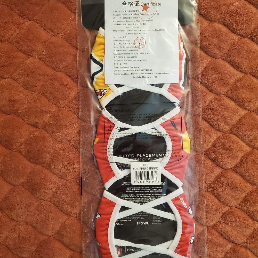 Foco Kansas City Chiefs Masks 3 pk unisex - Picture 5 of 5
